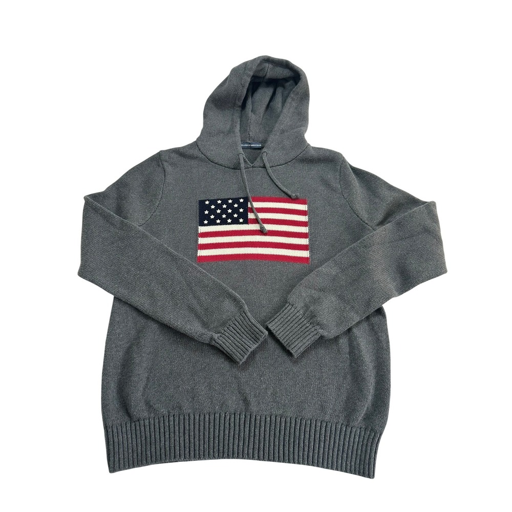 Brandy Melville Knit Hoodie Women One Size Grey Excellent American Flag Sweater
